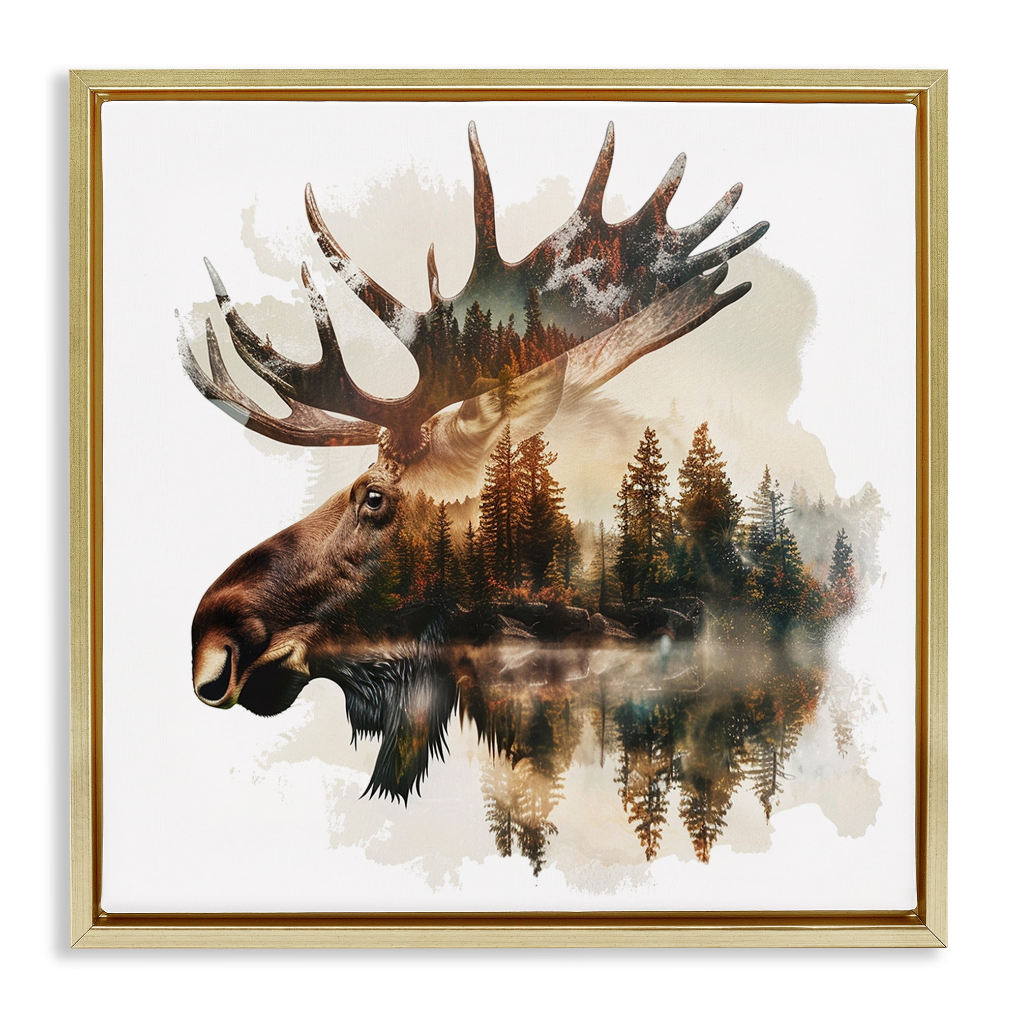 Stupell Industries Moose Antlers Silhouette Animals Painting Gold Floater Framed Canvas Art Print Wall Art, 25 x 25
