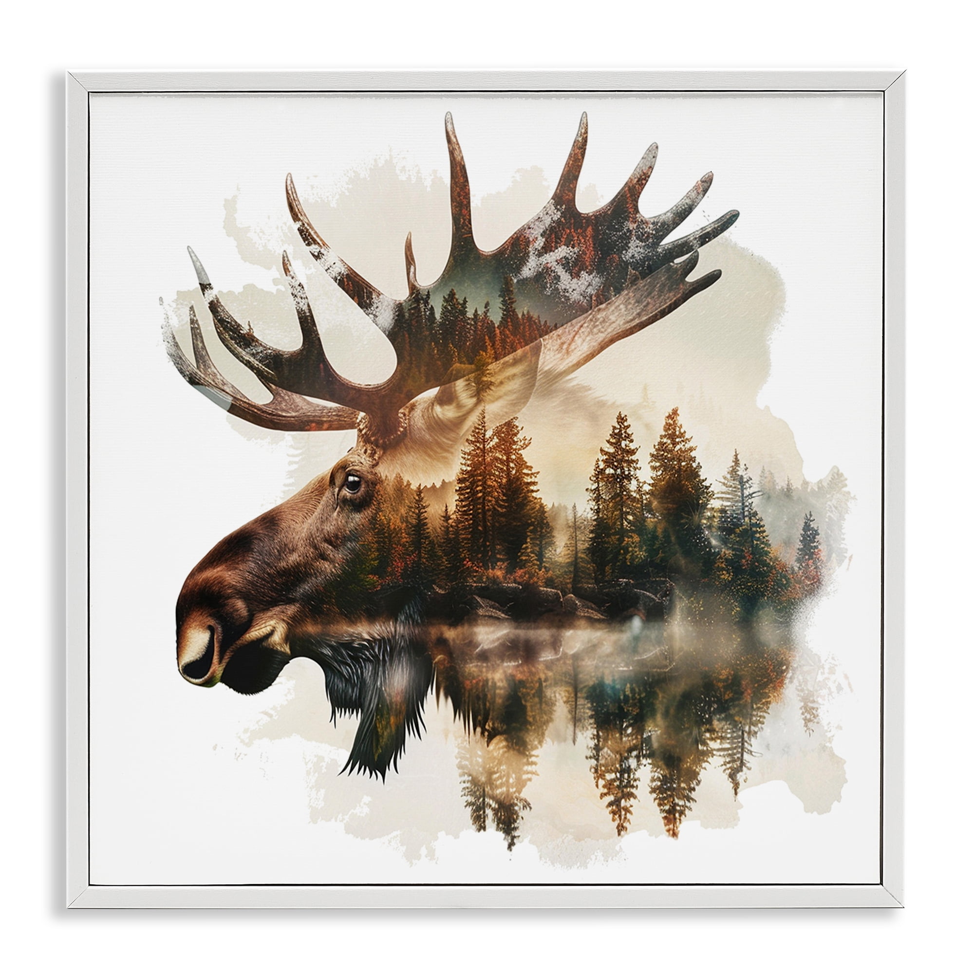 Stupell Industries Moose Antlers Silhouette Animals Painting White Framed Art Print Wall Art, 17 x 17
