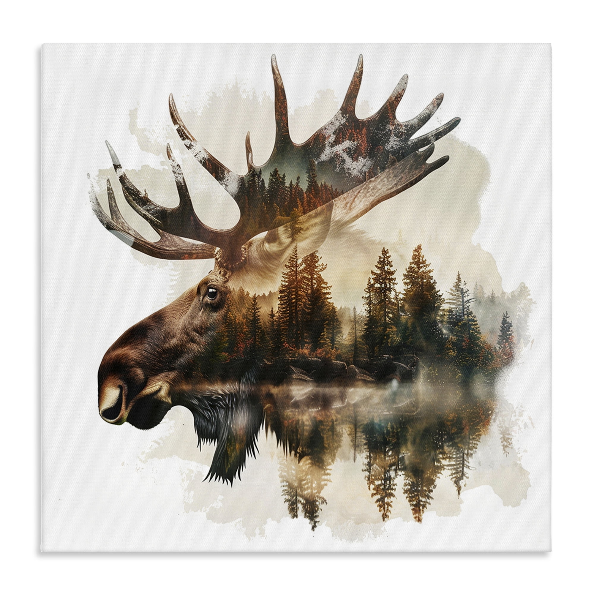 Stupell Industries Moose Antlers Silhouette Animals Painting Wrapped Canvas Art Print Wall Art, 17 x 17