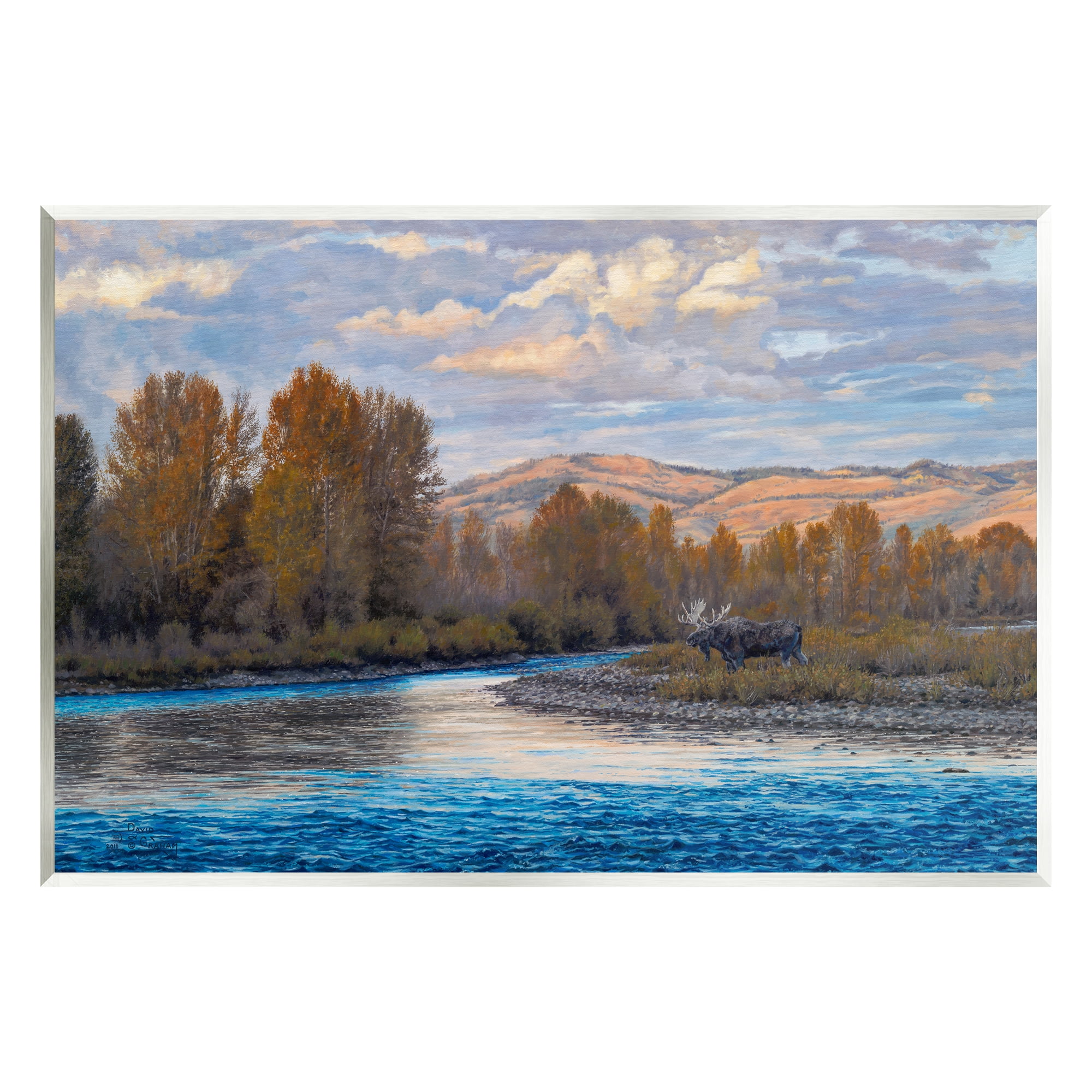Stupell Industries Moose By Lake Mountain Landscape Coastal Painting Unframed Art Print Wall Art