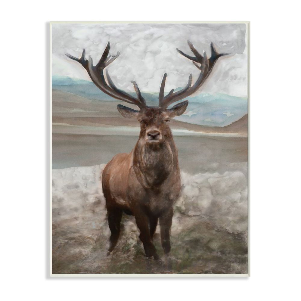 Stupell Industries Moose Encounter Landscape Animal Watercolor Painting Wall Plaque by Stellar Studio
