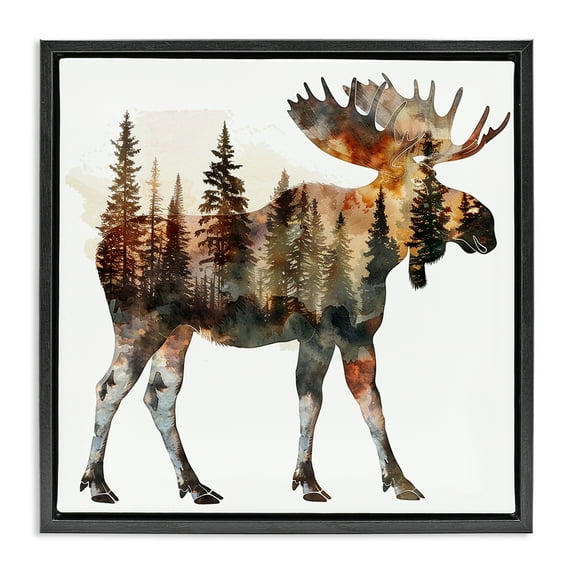 Stupell Industries Moose Forest Silhouette Animals Painting Black Floater Framed Canvas Art Print Wall Art, 18 x 18