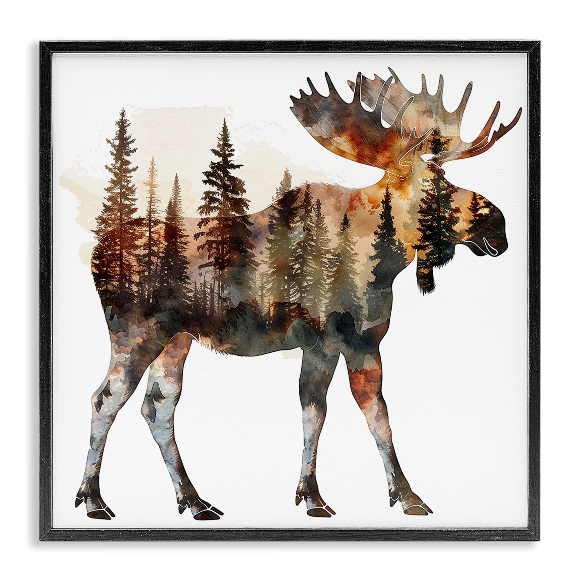 Stupell Industries Moose Forest Silhouette Animals Painting Black Framed Art Print Wall Art, 24 x 24