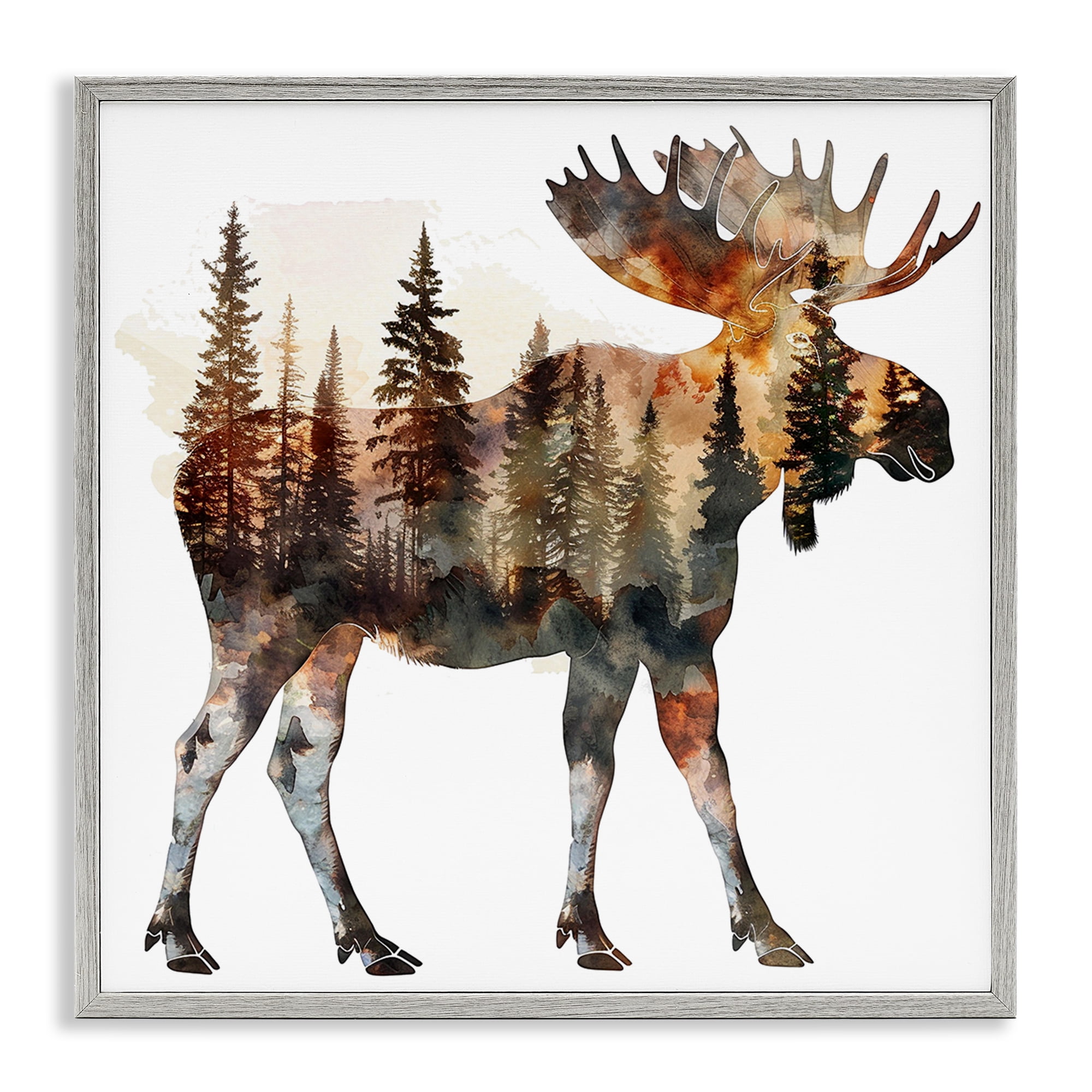Stupell Industries Moose Forest Silhouette Animals Painting Gray Framed Art Print Wall Art, 17 x 17