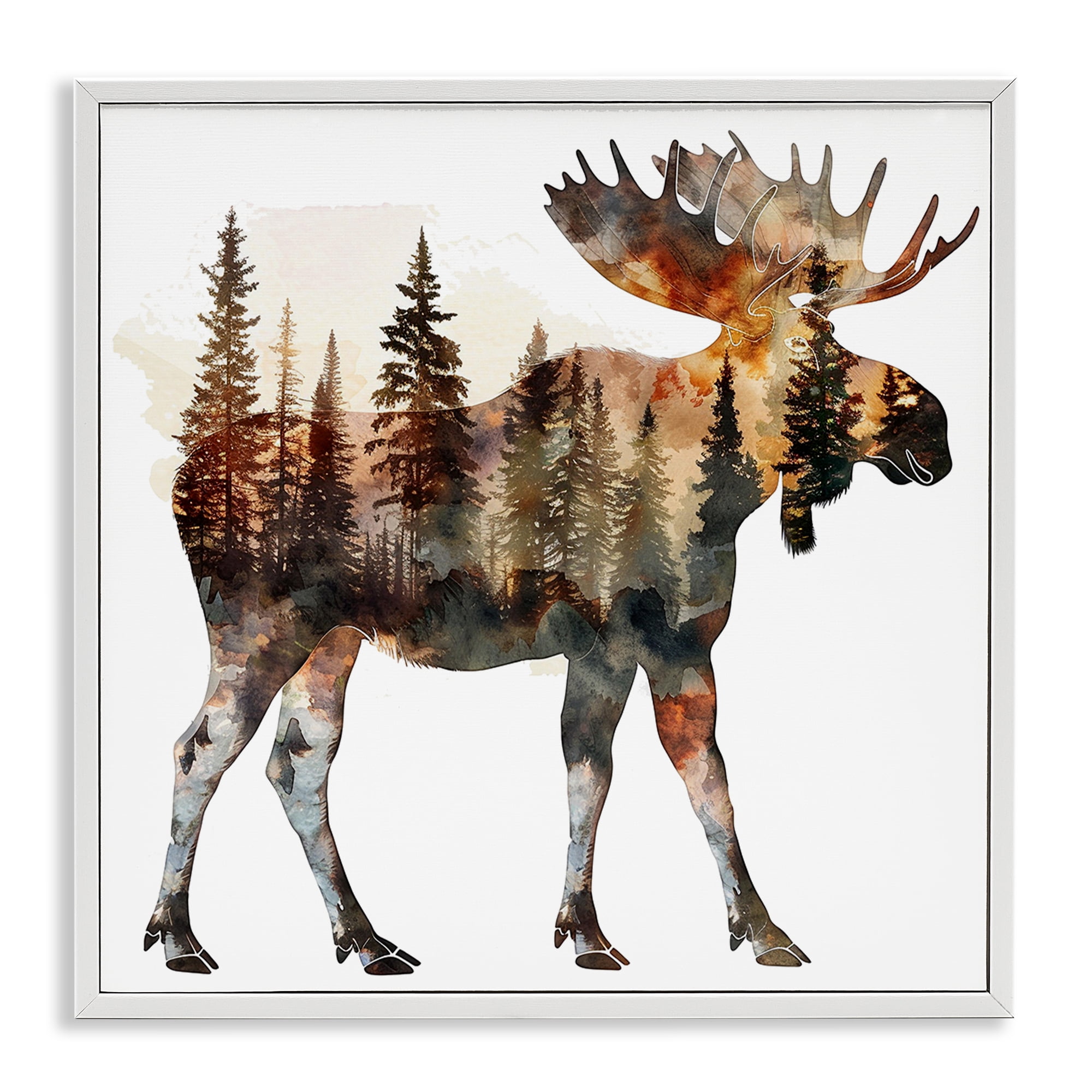 Stupell Industries Moose Forest Silhouette Animals Painting White Framed Art Print Wall Art, 17 x 17