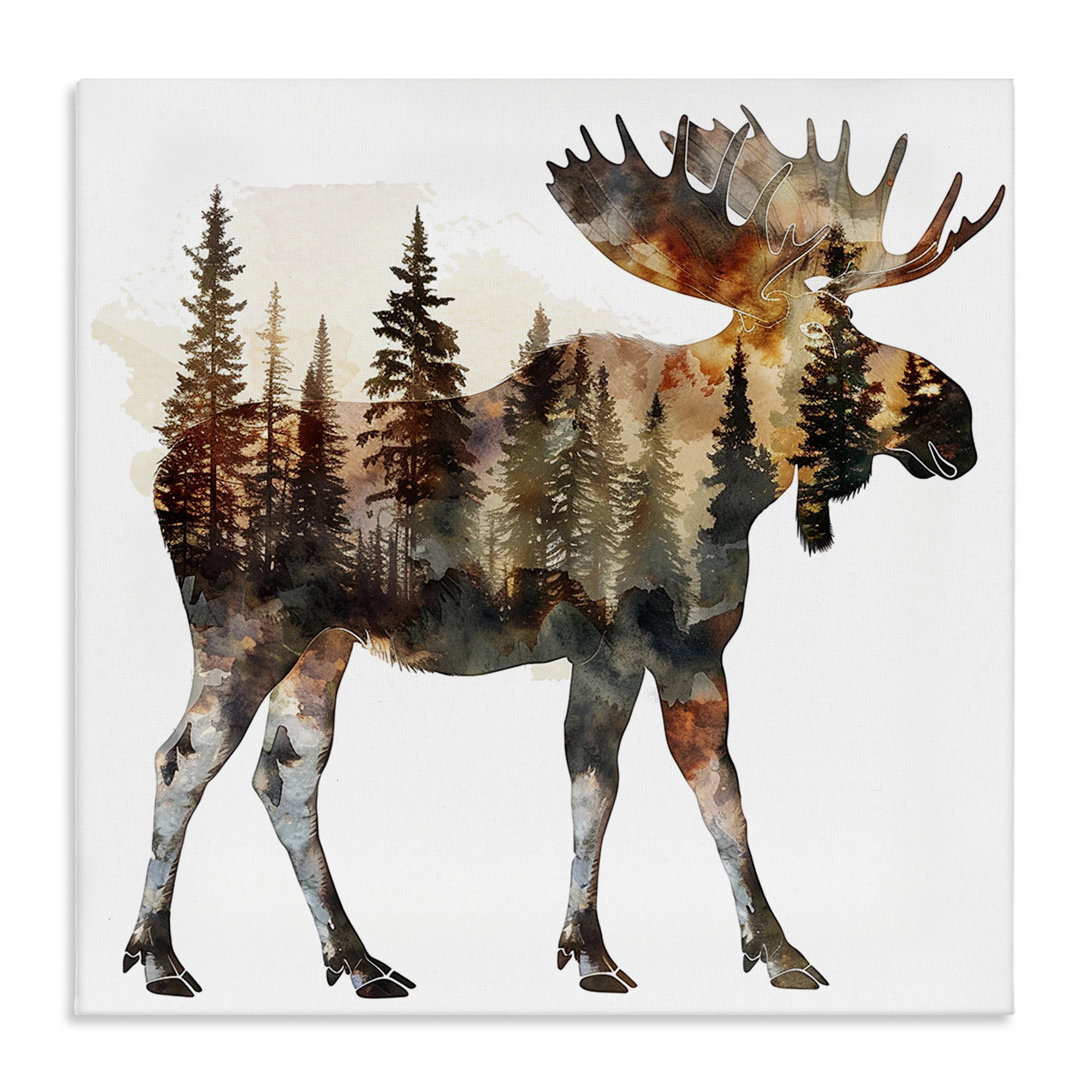Stupell Industries Moose Forest Silhouette Animals Painting Wrapped Canvas Art Print Wall Art, 24 x 24
