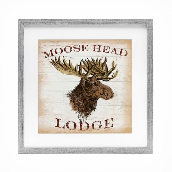 Stupell Industries Moose Head Lodge Gray Framed Print Under Glass design by Lula Bijoux & co., 13 x 13