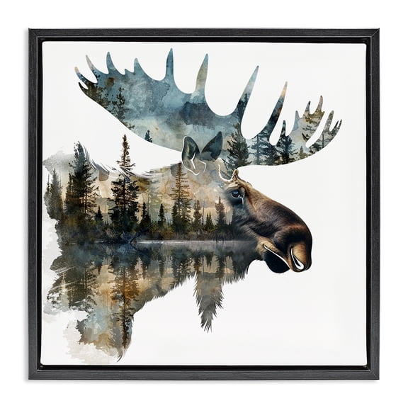 Stupell Industries Moose Head Silhouette Animals Painting Black Floater Framed Canvas Art Print Wall Art, 25 x 25
