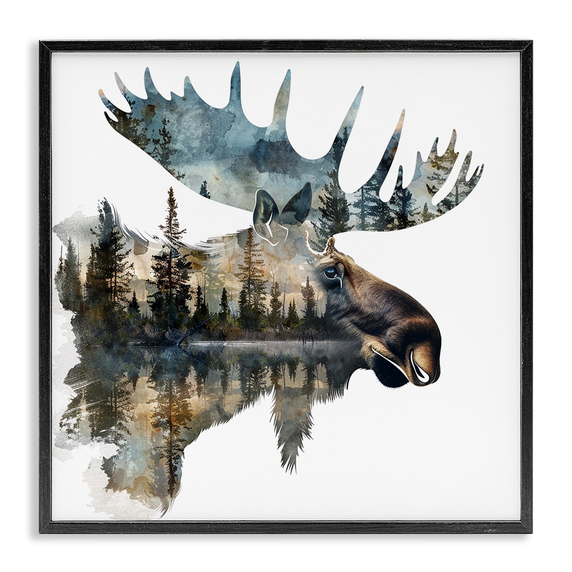 Stupell Industries Moose Head Silhouette Animals Painting Black Framed Art Print Wall Art, 17 x 17