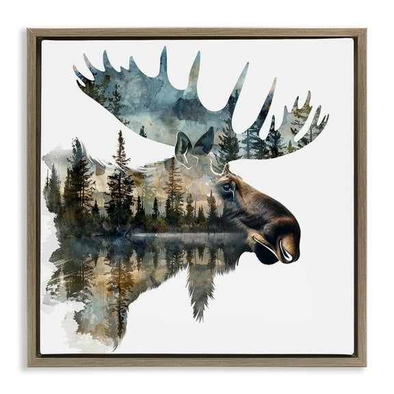 Stupell Industries Moose Head Silhouette Animals Painting Brown Floater Framed Canvas Art Print Wall Art, 25 x 25