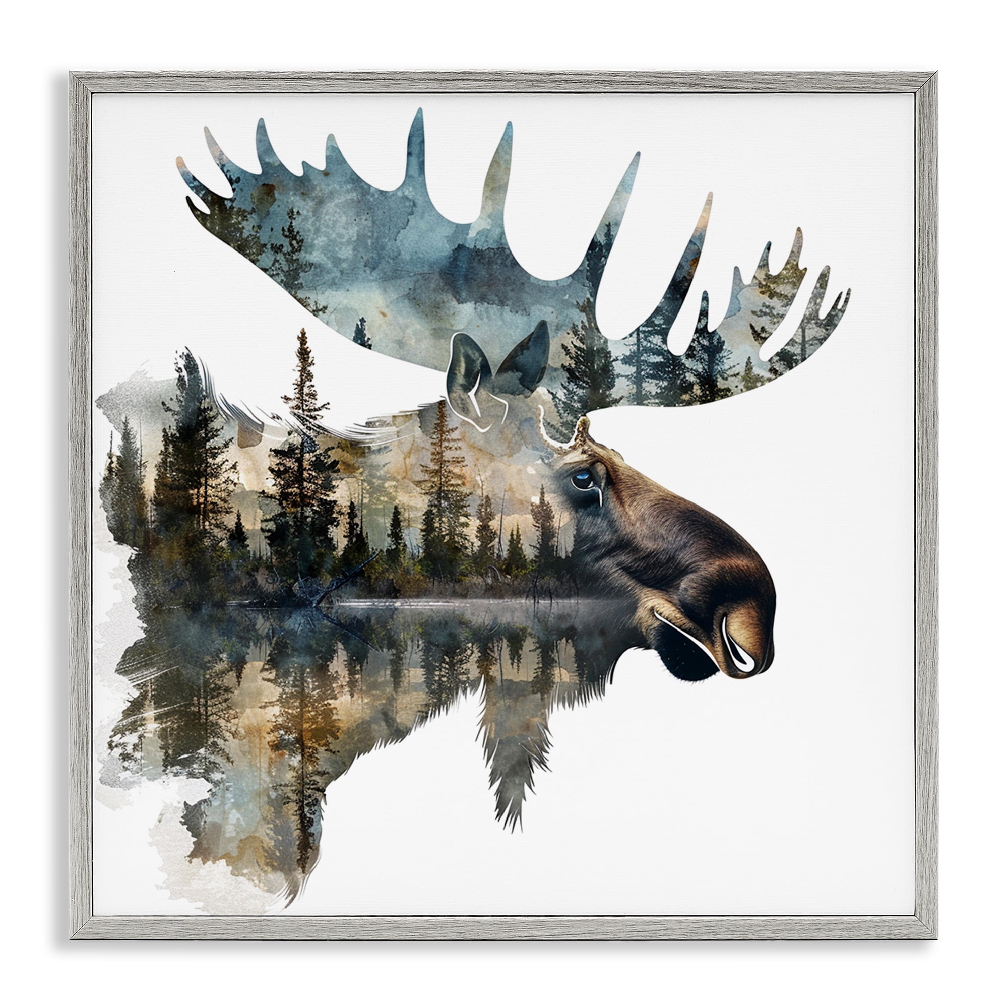 Stupell Industries Moose Head Silhouette Animals Painting Gray Framed Art Print Wall Art, 17 x 17