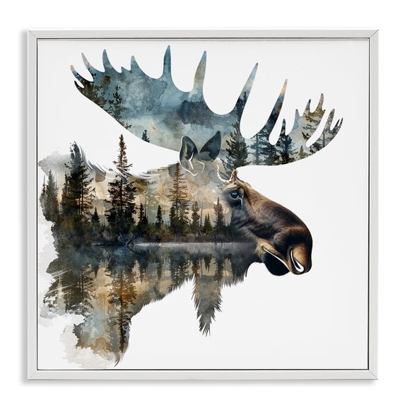 Stupell Industries Moose Head Silhouette Animals Painting White Framed Art Print Wall Art, 12 x 12