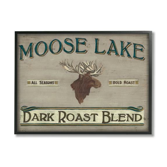 Stupell Industries Moose Lake Dark Roast Coffee Blend Sign Vintage Animal Food & Beverage Painting Black Framed Art Print Wall Art, 24 x 30