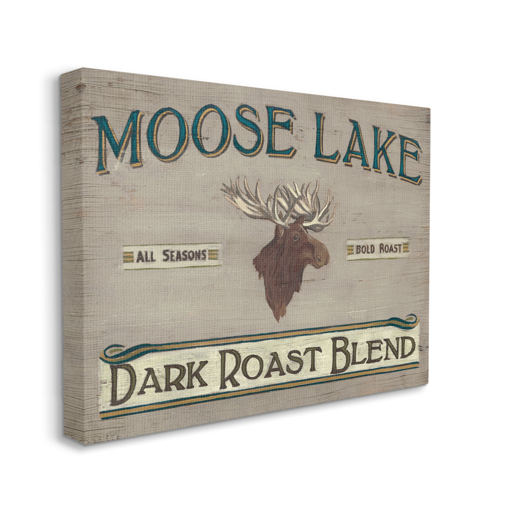 Stupell Industries Moose Lake Dark Roast Coffee Blend Sign Vintage Animal Food & Beverage Painting Gallery Wrapped Canvas Print Wall Art, 36 x 48