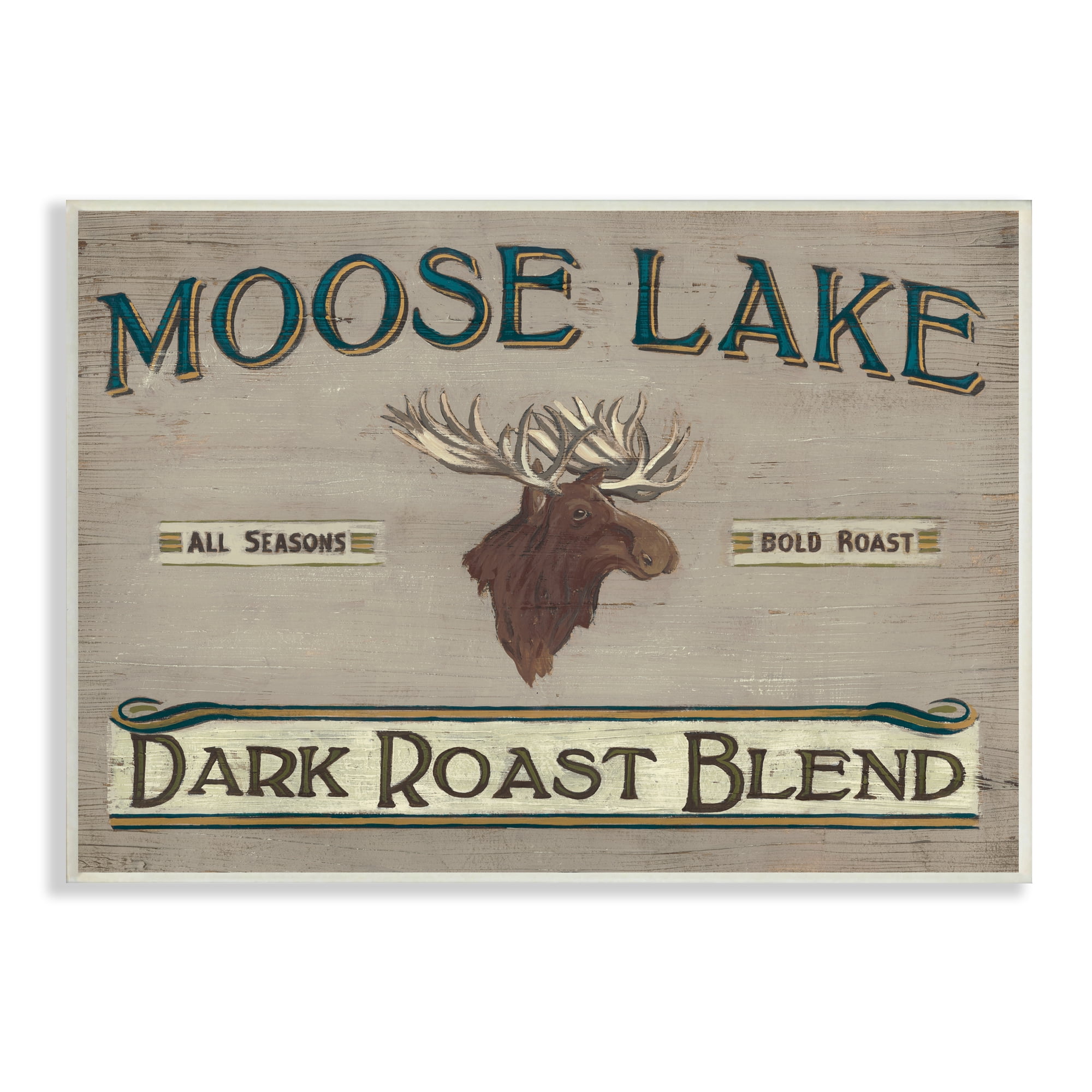 Stupell Industries Moose Lake Dark Roast Coffee Blend Sign Vintage Animal Modern Painting Unframed Art Print Wall Art, 10 x 15, Design by June Erica Vess