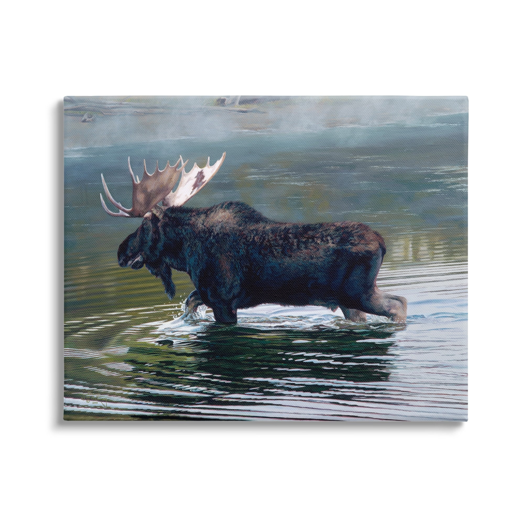 Stupell Industries Moose Lake Ripples Splashing Animals & Insects Painting Gallery Wrapped Canvas Print Wall Art