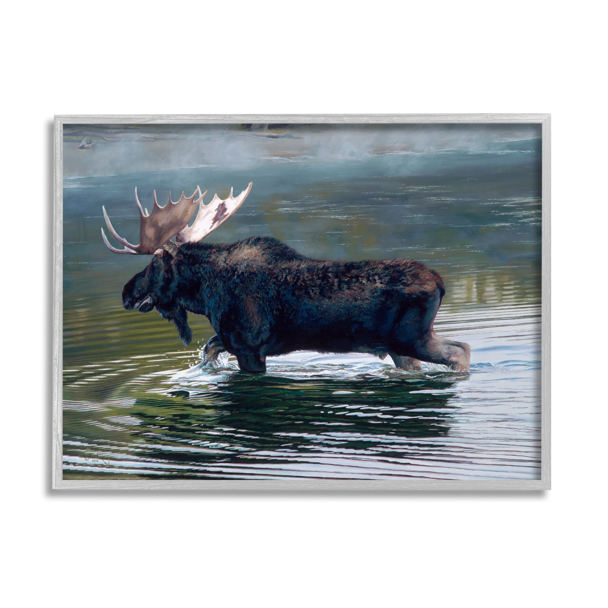 Stupell Industries Moose Lake Ripples Splashing Animals & Insects Painting Gray Framed Art Print Wall Art