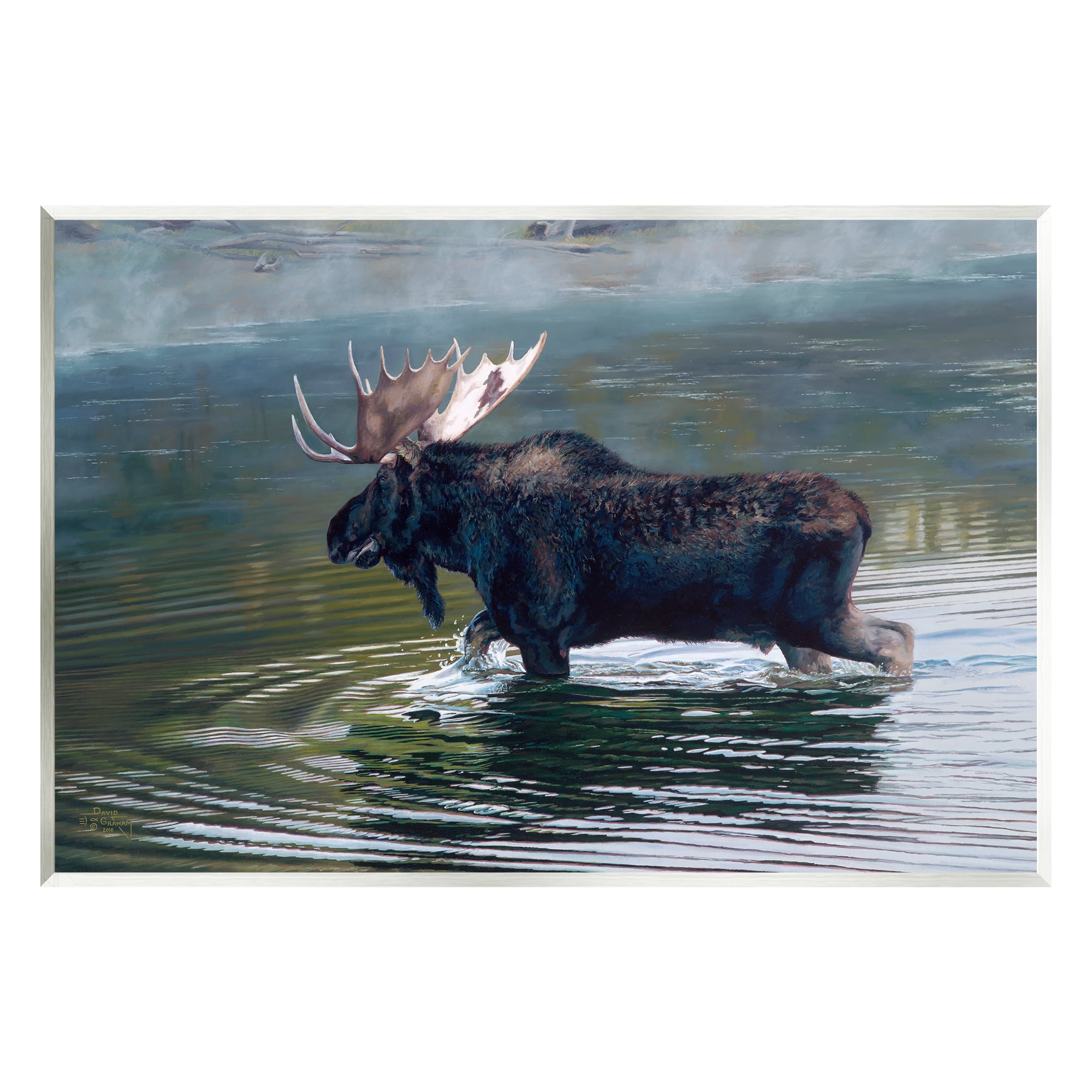 Stupell Industries Moose Lake Ripples Splashing Animals & Insects Painting Unframed Art Print Wall Art
