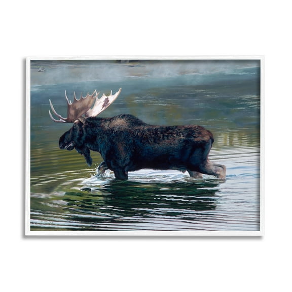Stupell Industries Moose Lake Ripples Splashing Animals & Insects Painting White Framed Art Print Wall Art