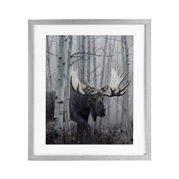 Stupell Industries Rustic Lodge Moose Peering in Birch Woods Gray Framed Print Under Glass, 17 x 21, by James Corwin