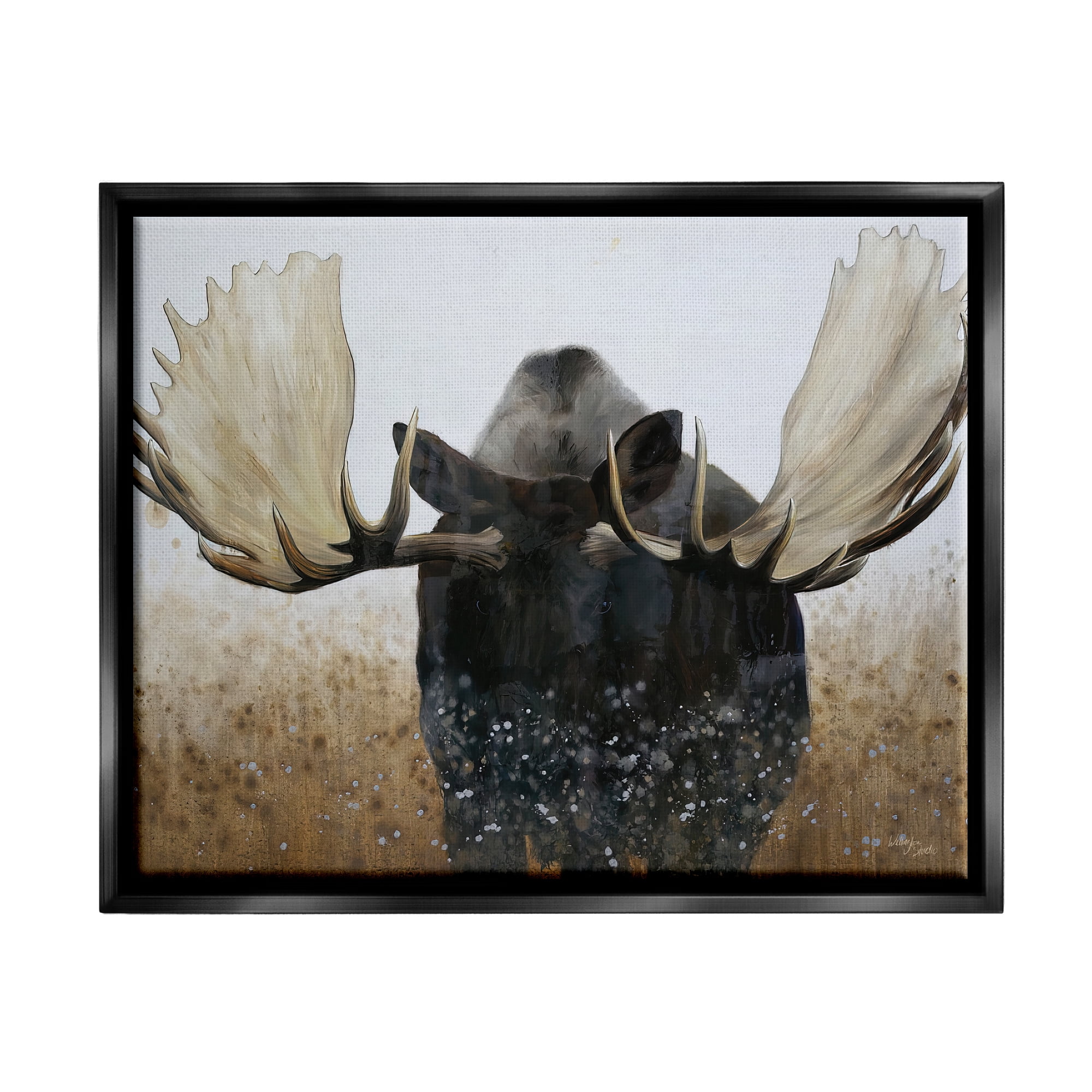 Stupell Industries Moose Portrait Modern Splash Animals & Insects Painting Black Floater Framed Art Print Wall Art, 31 x 25