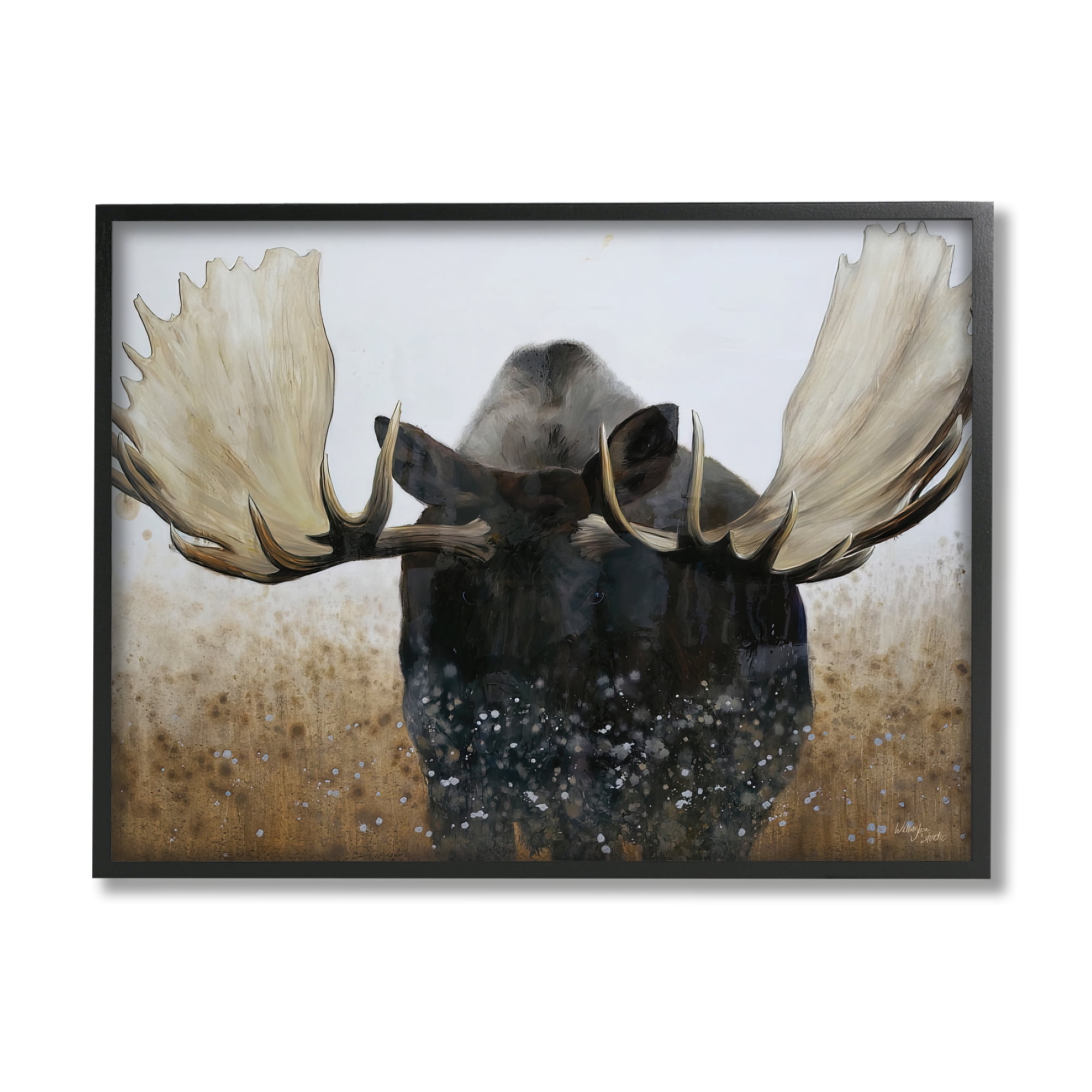 Stupell Industries Moose Portrait Modern Splash Animals & Insects Painting Black Framed Art Print Wall Art, 14 x 11