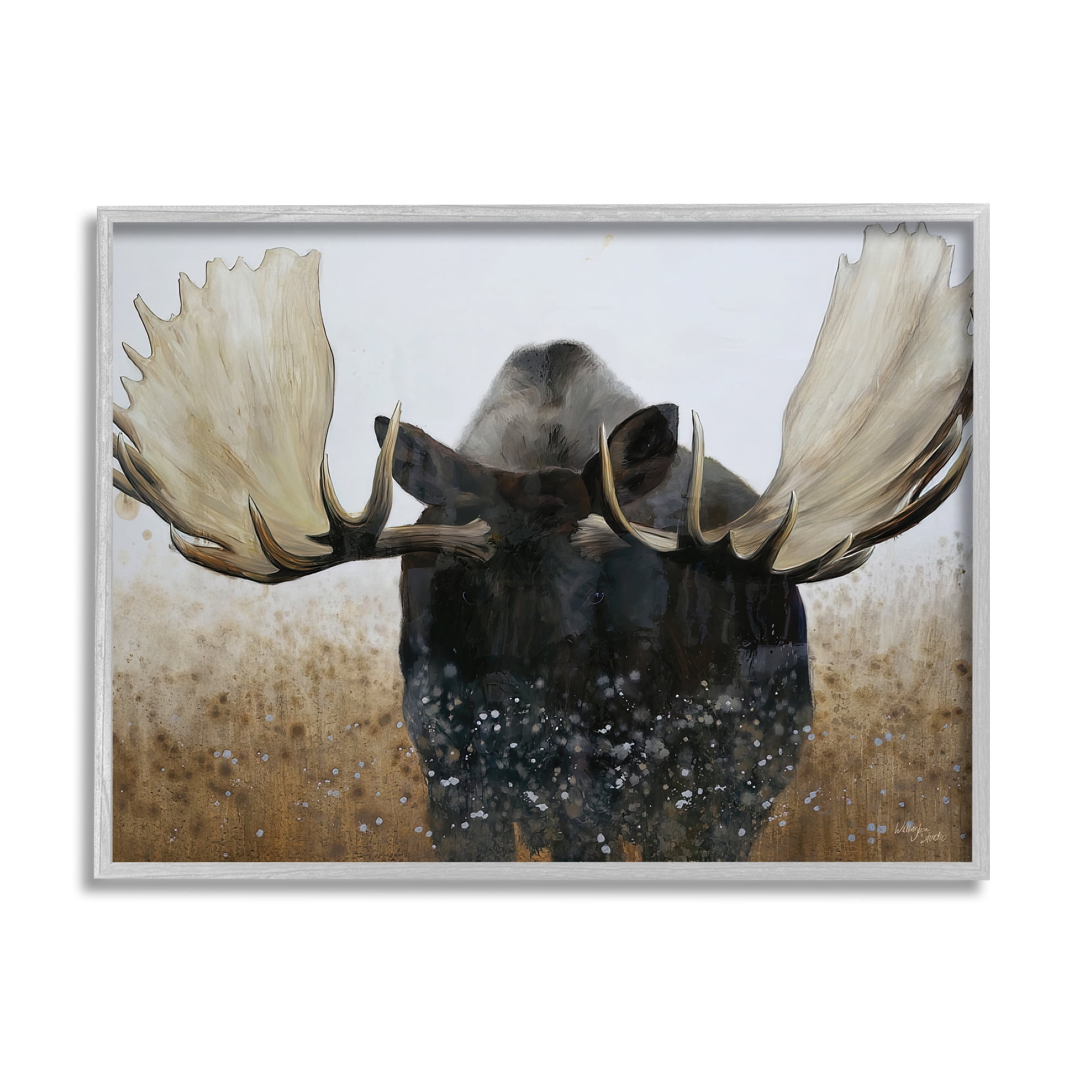 Stupell Industries Moose Portrait Modern Splash Animals & Insects Painting Gray Framed Art Print Wall Art, 30 x 24