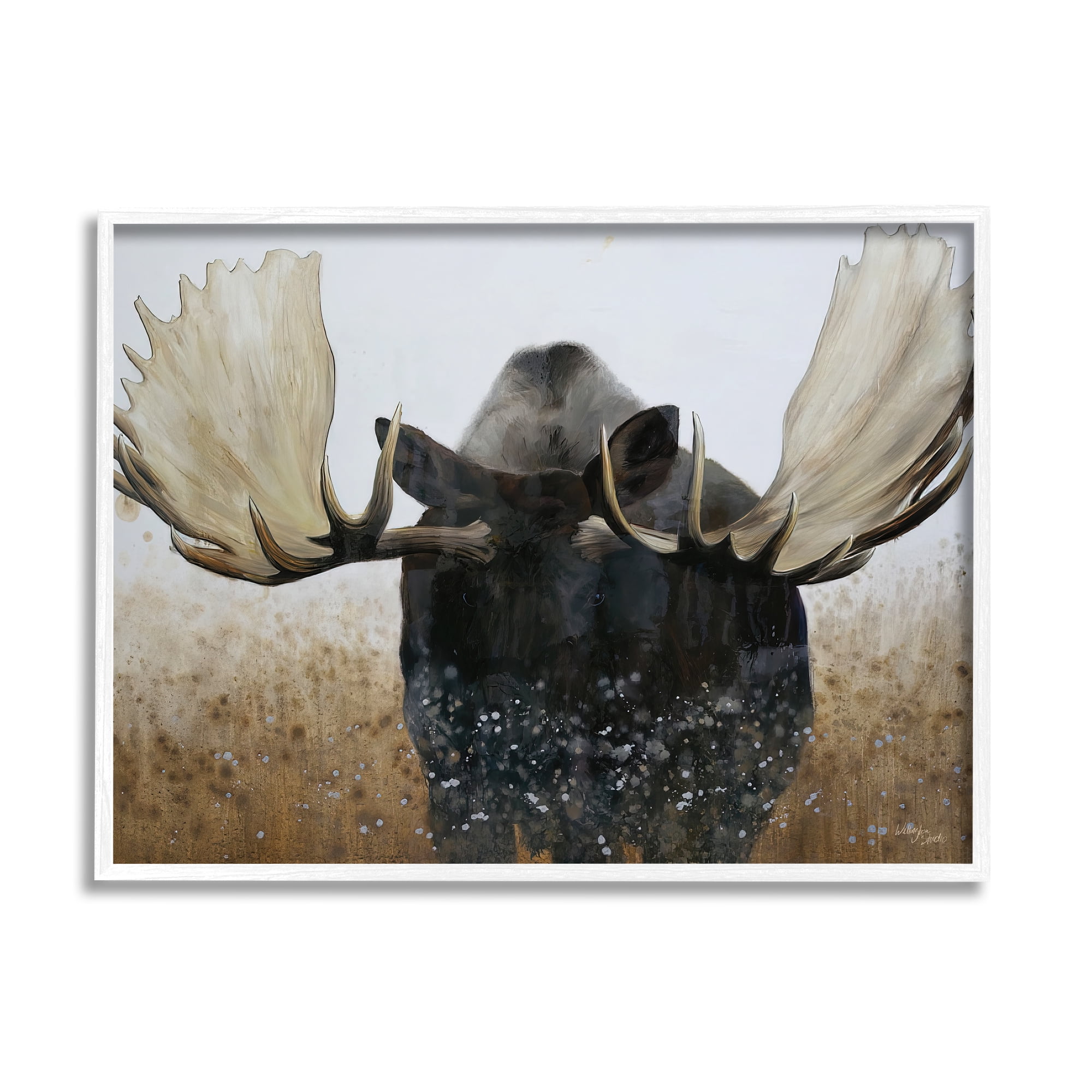 Stupell Industries Moose Portrait Modern Splash Animals & Insects Painting White Framed Art Print Wall Art, 30 x 24