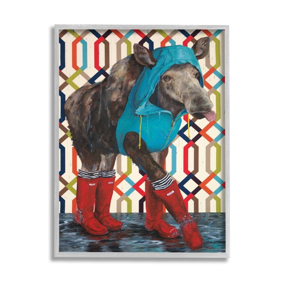 Stupell Industries Moose Rain Gear Boots Jacket Geometric Pattern Room, 11 x 14, Design by Kamdon Kreations