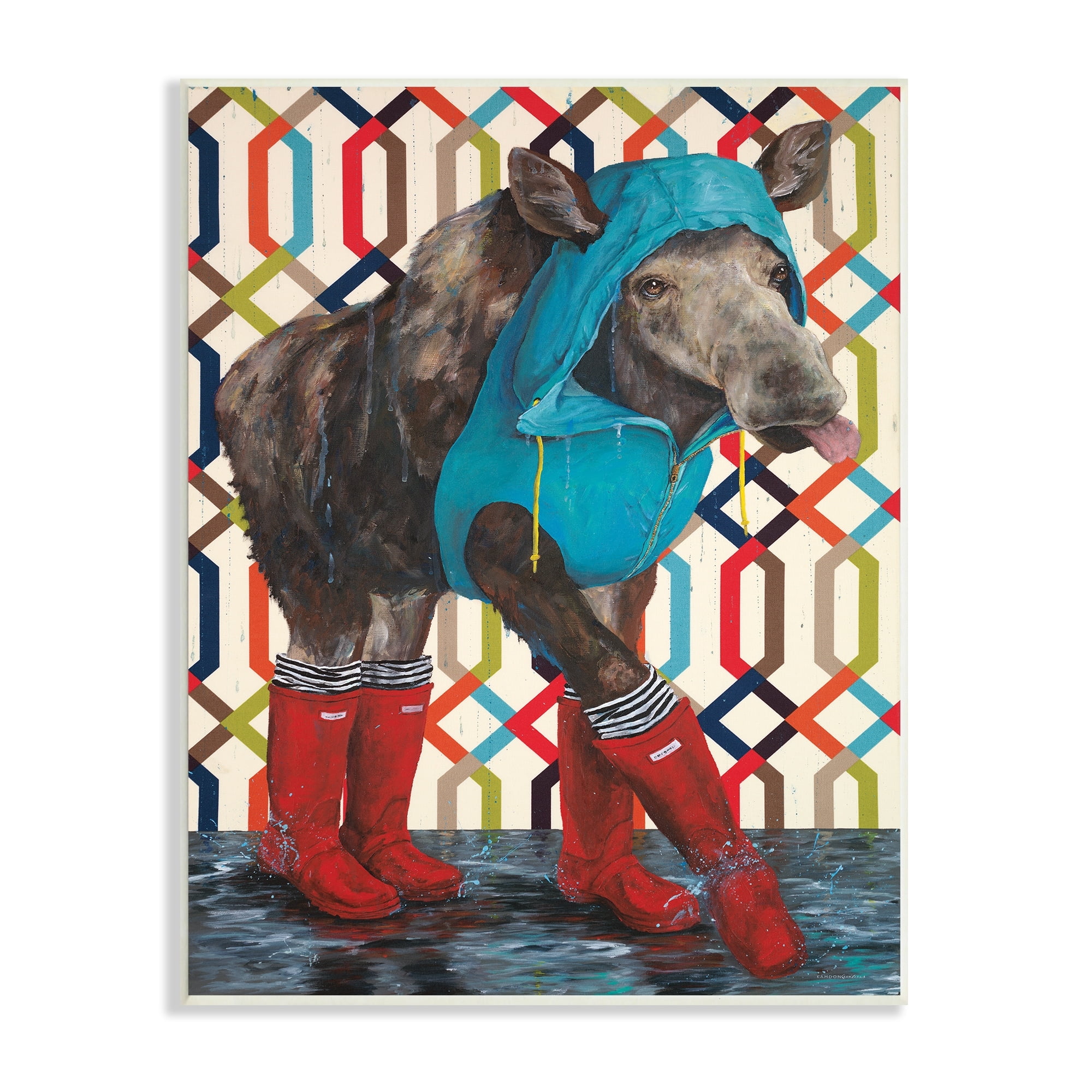 Stupell Industries Moose Rain Gear Boots Jacket Geometric Pattern Room, 13 x 19, Design by Kamdon Kreations