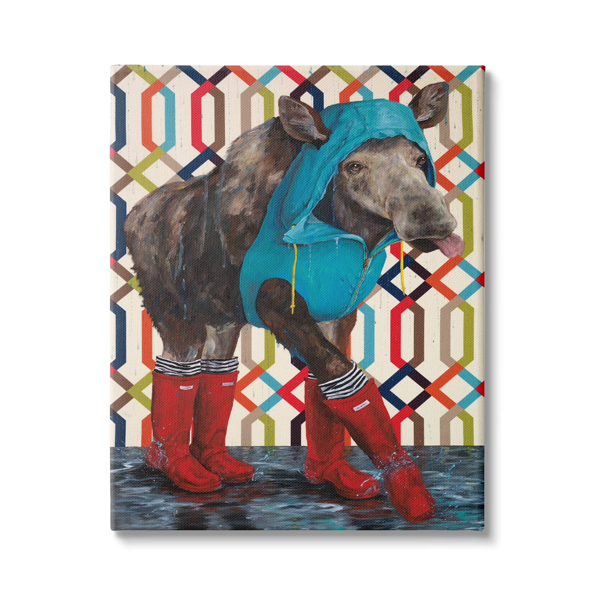 Stupell Industries Moose Rain Gear Boots Jacket Geometric Pattern Room, 36 x 48, Design by Kamdon Kreations