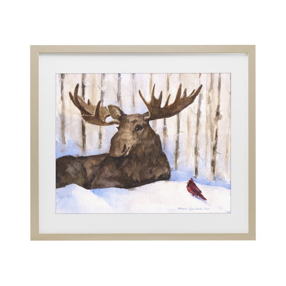 Stupell Industries Farmhouse Moose & Red Cardinal Birch Framed Print Under Glass, 16 x 13, by George Dyachenko