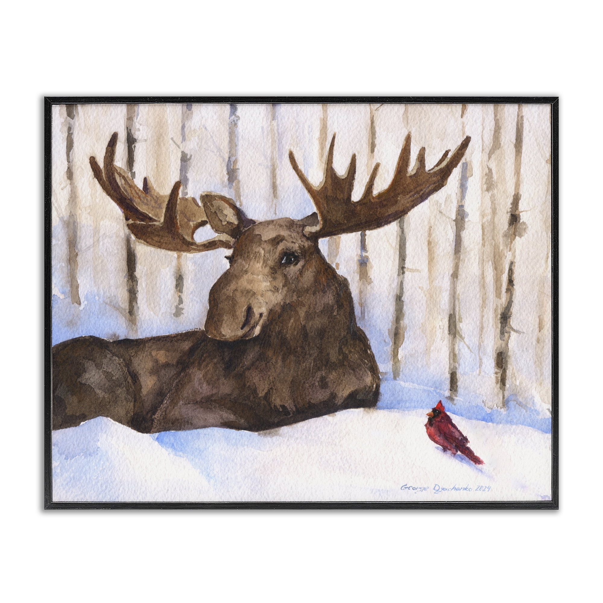 Stupell Industries Moose & Red Cardinal Black Framed Giclee Art, design by George Dyachenko
