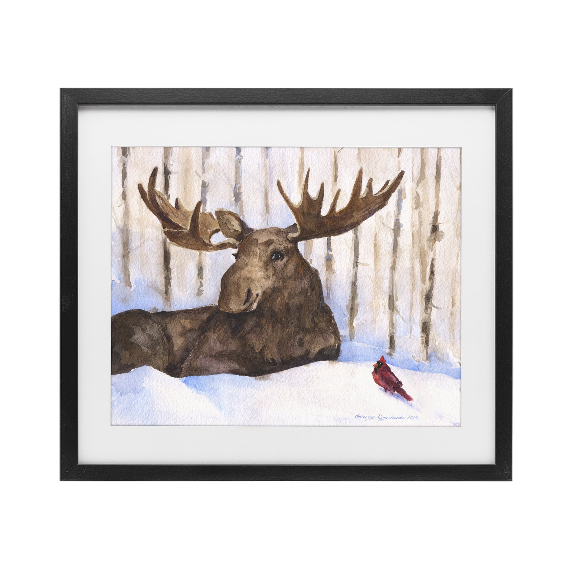 Stupell Industries Moose & Red Cardinal Black Framed Print Under Glass, design by George Dyachenko