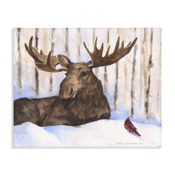 Stupell Industries Farmhouse Moose & Red Cardinal Canvas Art, 30 x 24, by George Dyachenko