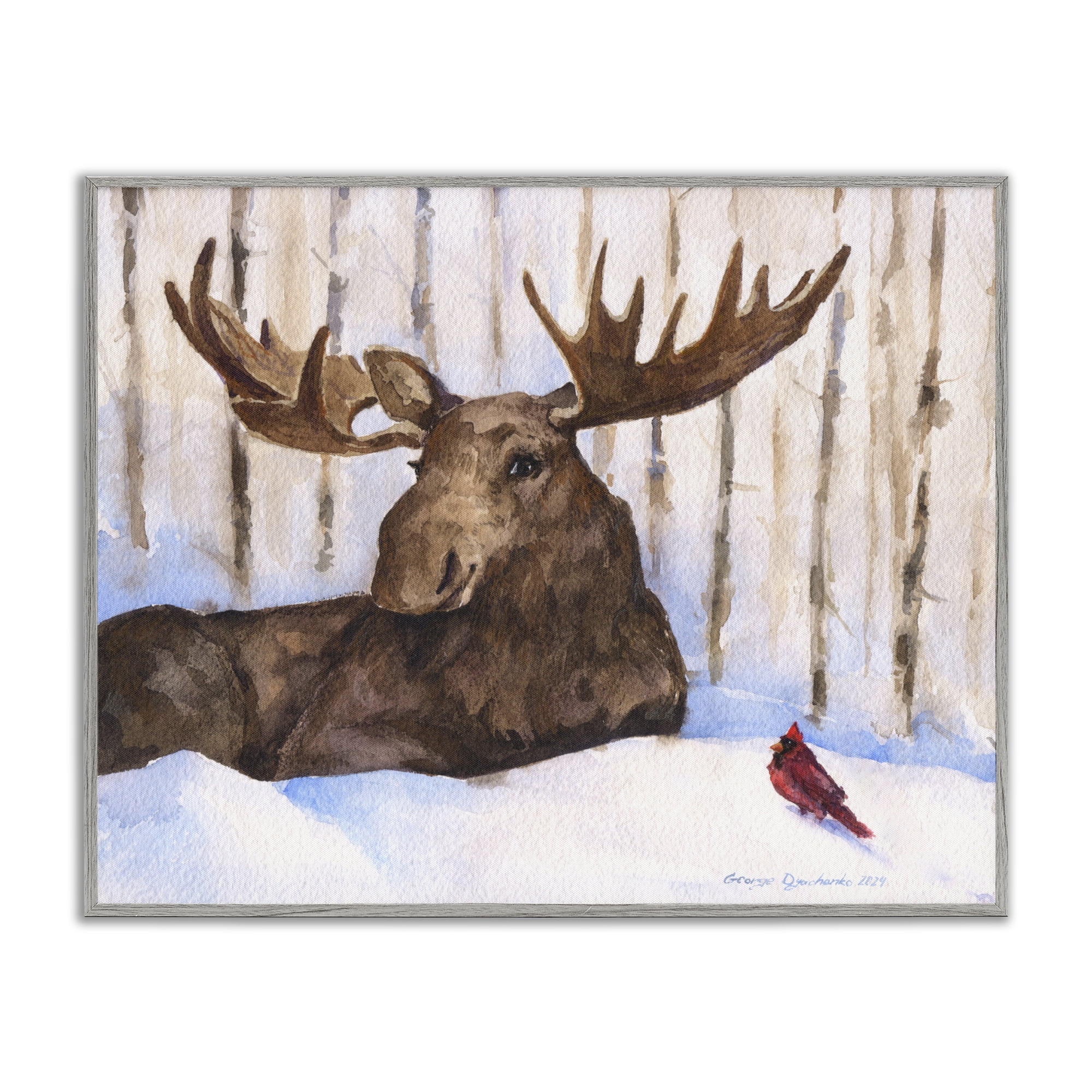 Stupell Industries Moose & Red Cardinal Gray Framed Giclee Art, design by George Dyachenko