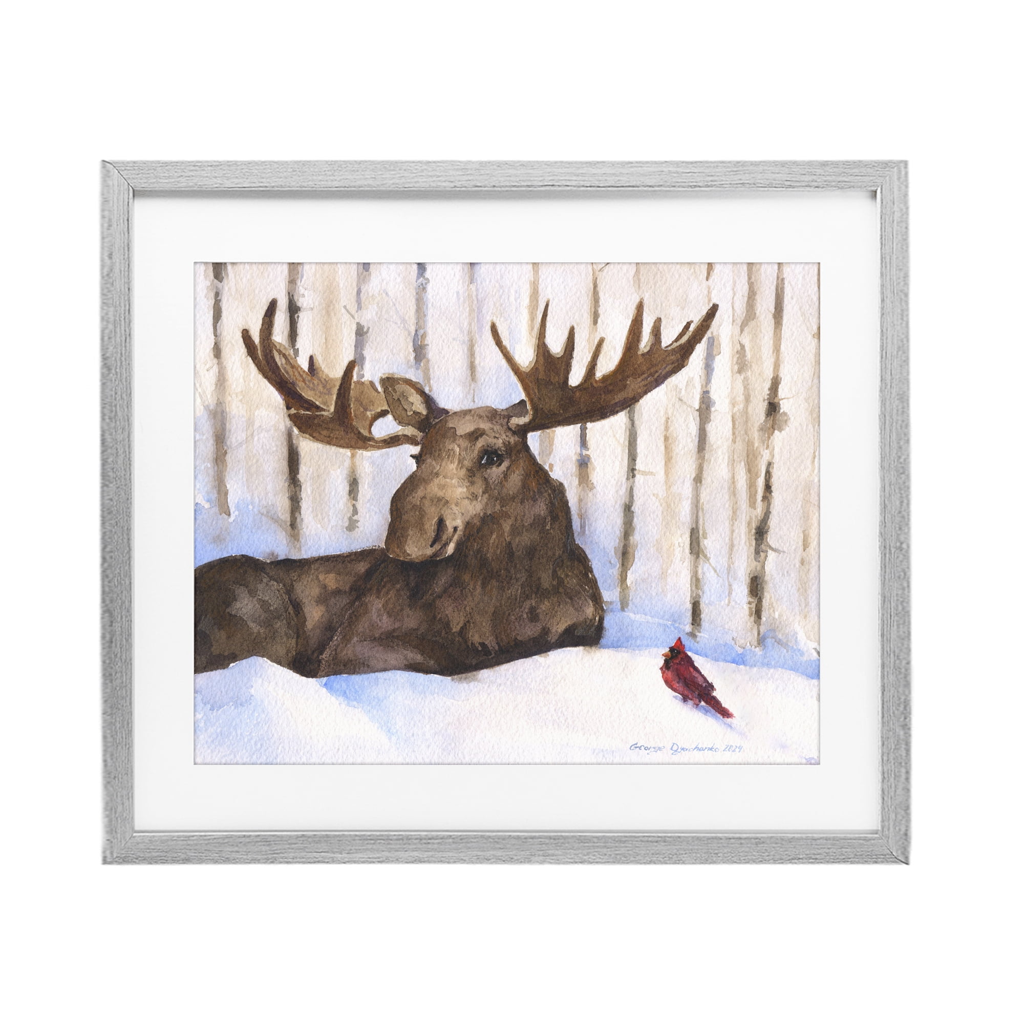 Stupell Industries Moose & Red Cardinal Gray Framed Print Under Glass, design by George Dyachenko