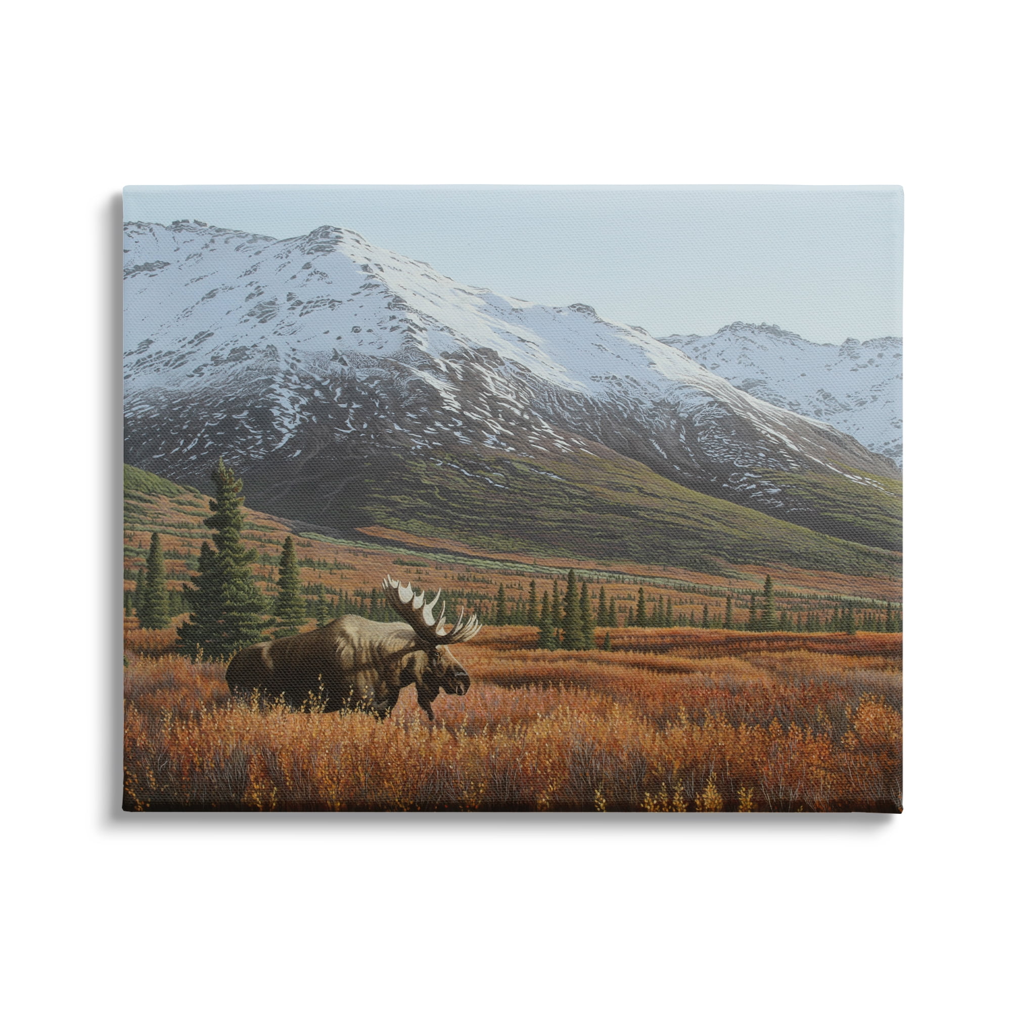 Stupell Industries Moose Rural Mountain Landscape Nature Painting Gallery Wrapped Canvas Print Wall Art, 30 x 24