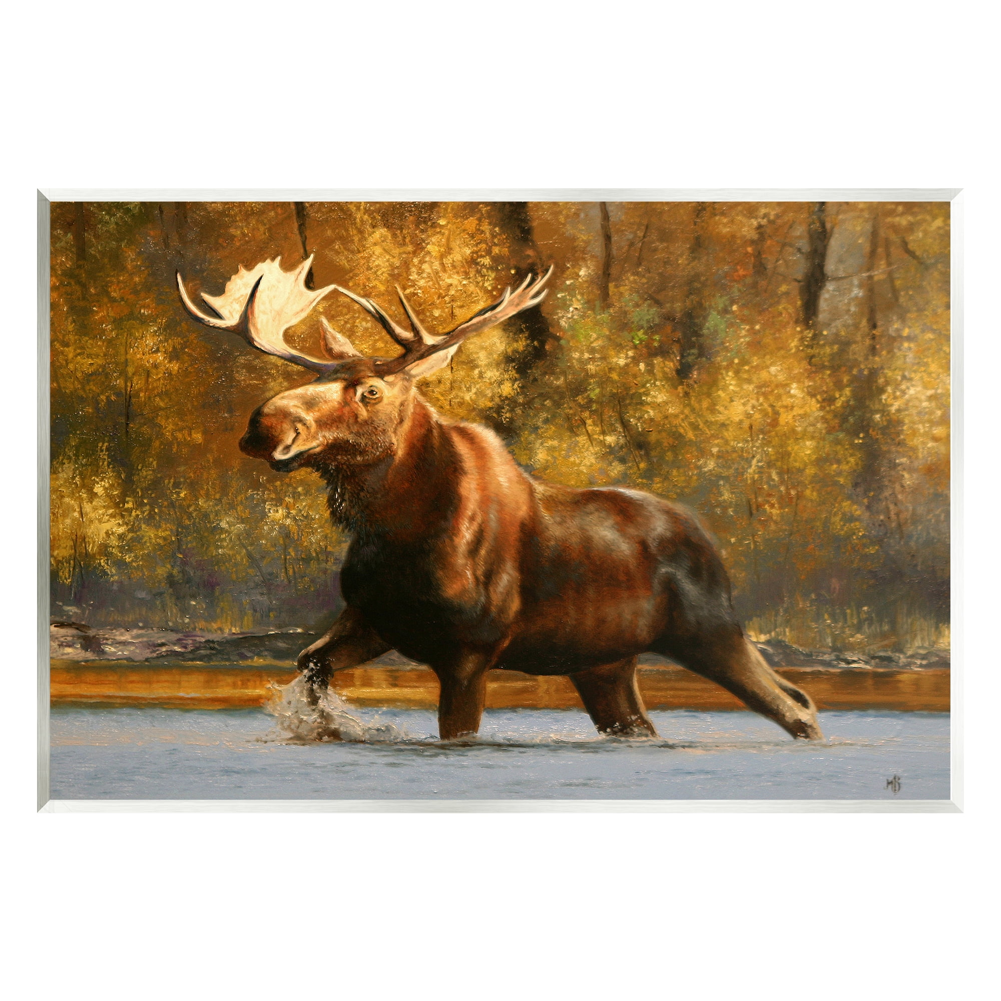 Stupell Industries Moose Stepping River Foliage Animals & Insects Photography Unframed Art Print Wall Art, 19 x 13