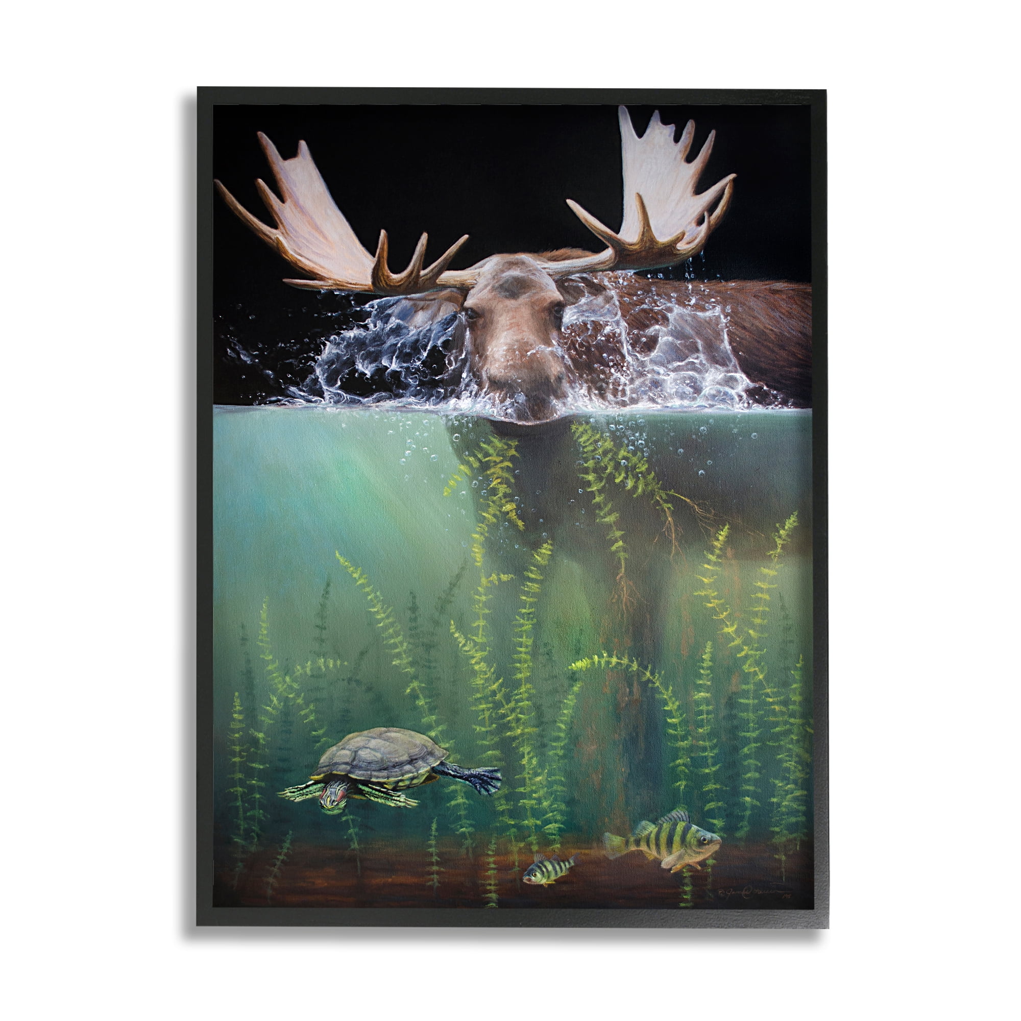 Stupell Industries Moose Underwater View Animals & Insects Painting Black Framed Art Print Wall Art, 24 x 30