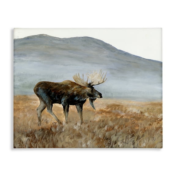 Stupell Industries Moose Wanderer Mountain Valley Canvas Wall Art design by Georgie Harrison, 16 x 20