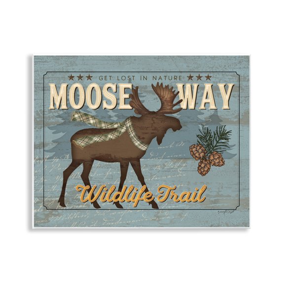 Stupell Industries Moose Way Wildlife Trail Animals Painting Unframed Art Print Wall Art, 14 x 11