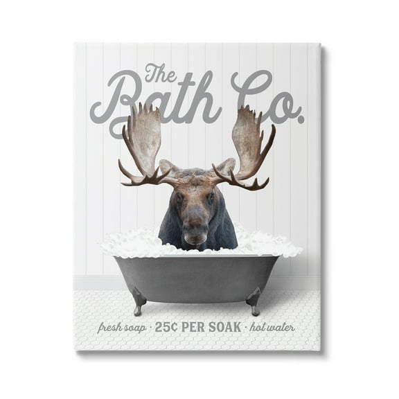 Stupell Industries Moose in Bubble Bath Animals & Insects Painting Gallery Wrapped Canvas Print Wall Art, 16 x 20