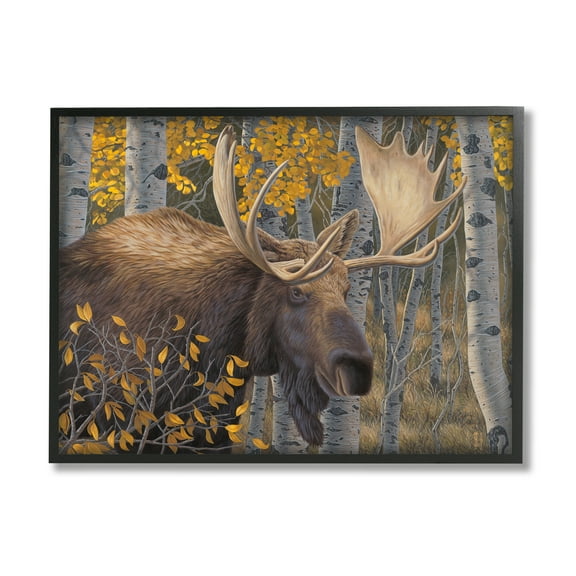 Stupell Industries Moose in Fall Foliage Animals & Insects Painting Black Framed Art Print Wall Art, 14 x 11