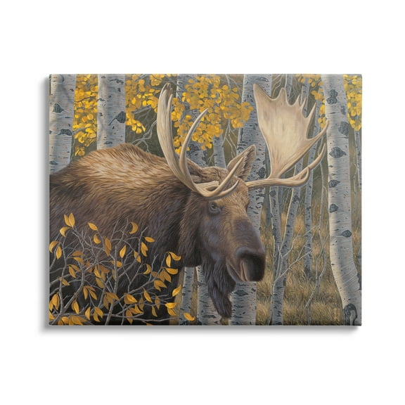 Stupell Industries Moose in Fall Foliage Animals & Insects Painting Gallery Wrapped Canvas Art Print Wall Art, 20 x 16