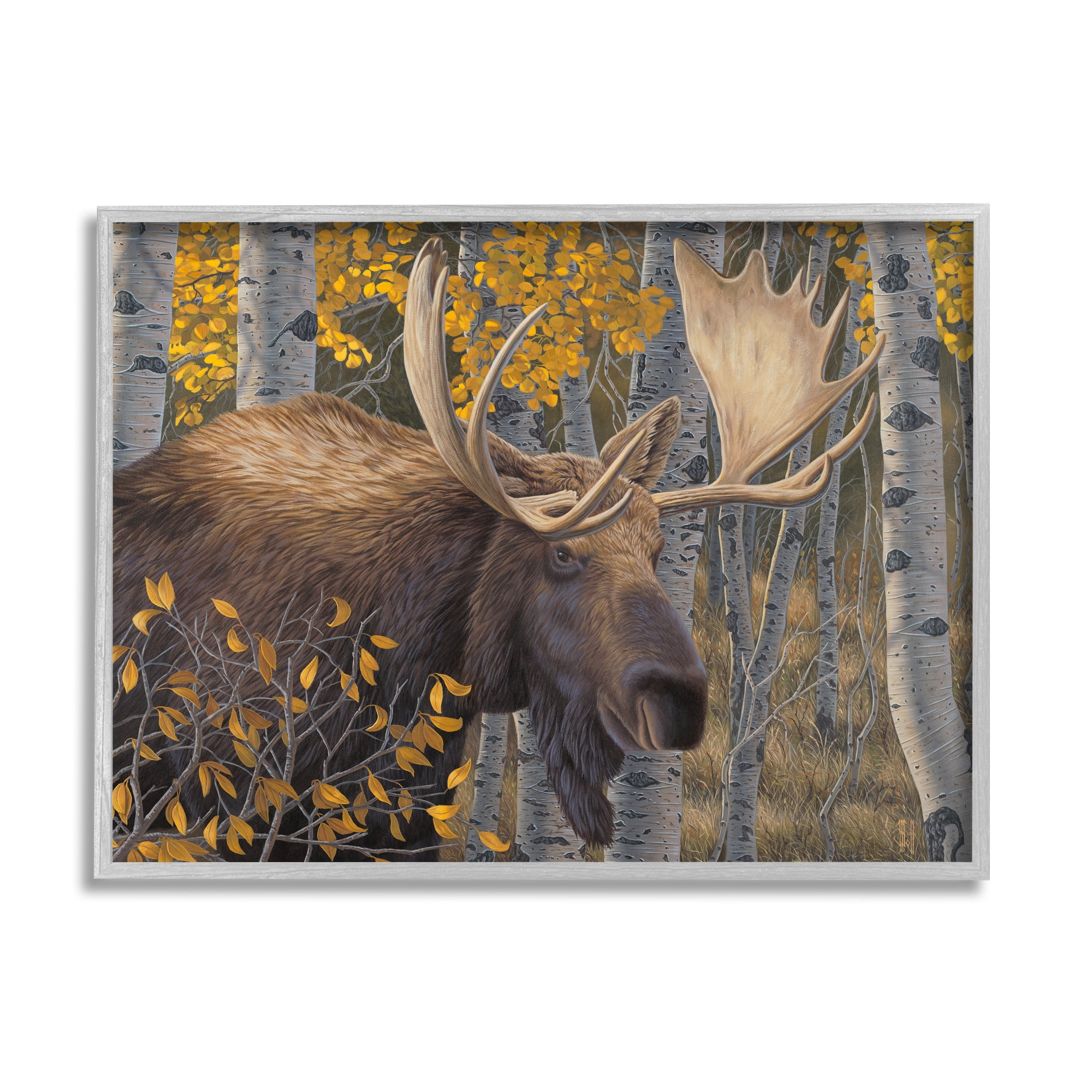 Stupell Industries Moose in Fall Foliage Animals & Insects Painting Gray Framed Art Print Wall Art, 20 x 16