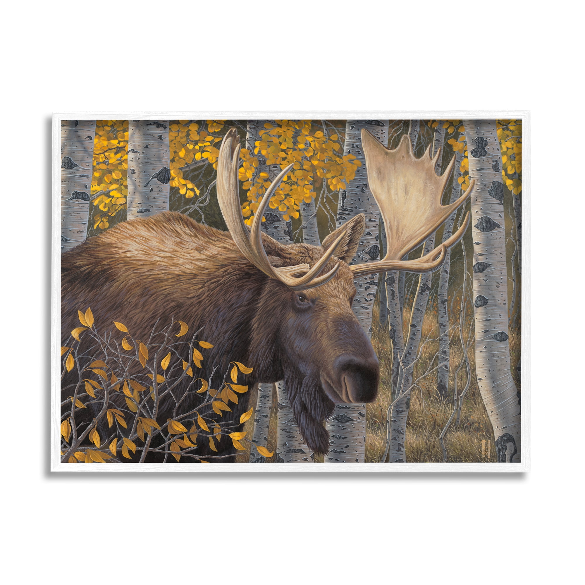 Stupell Industries Moose in Fall Foliage Animals & Insects Painting White Framed Art Print Wall Art, 30 x 24