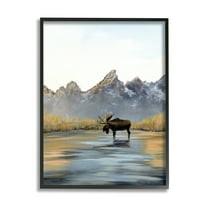 Stupell Industries Moose in Lake Scenery Nature Painting Black Framed Art Print Wall Art, 11 x 14