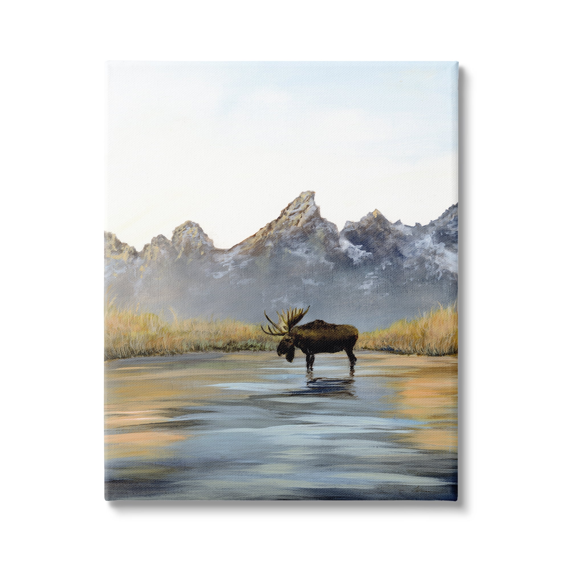 Stupell Industries Moose in Lake Scenery Nature Painting Gallery Wrapped Canvas Print Wall Art, 16 x 20