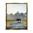 thumbnail image 1 of Stupell Industries Moose in Lake Scenery Nature Painting Gold Floater Framed Art Print Wall Art, 17 x 21, 1 of 9